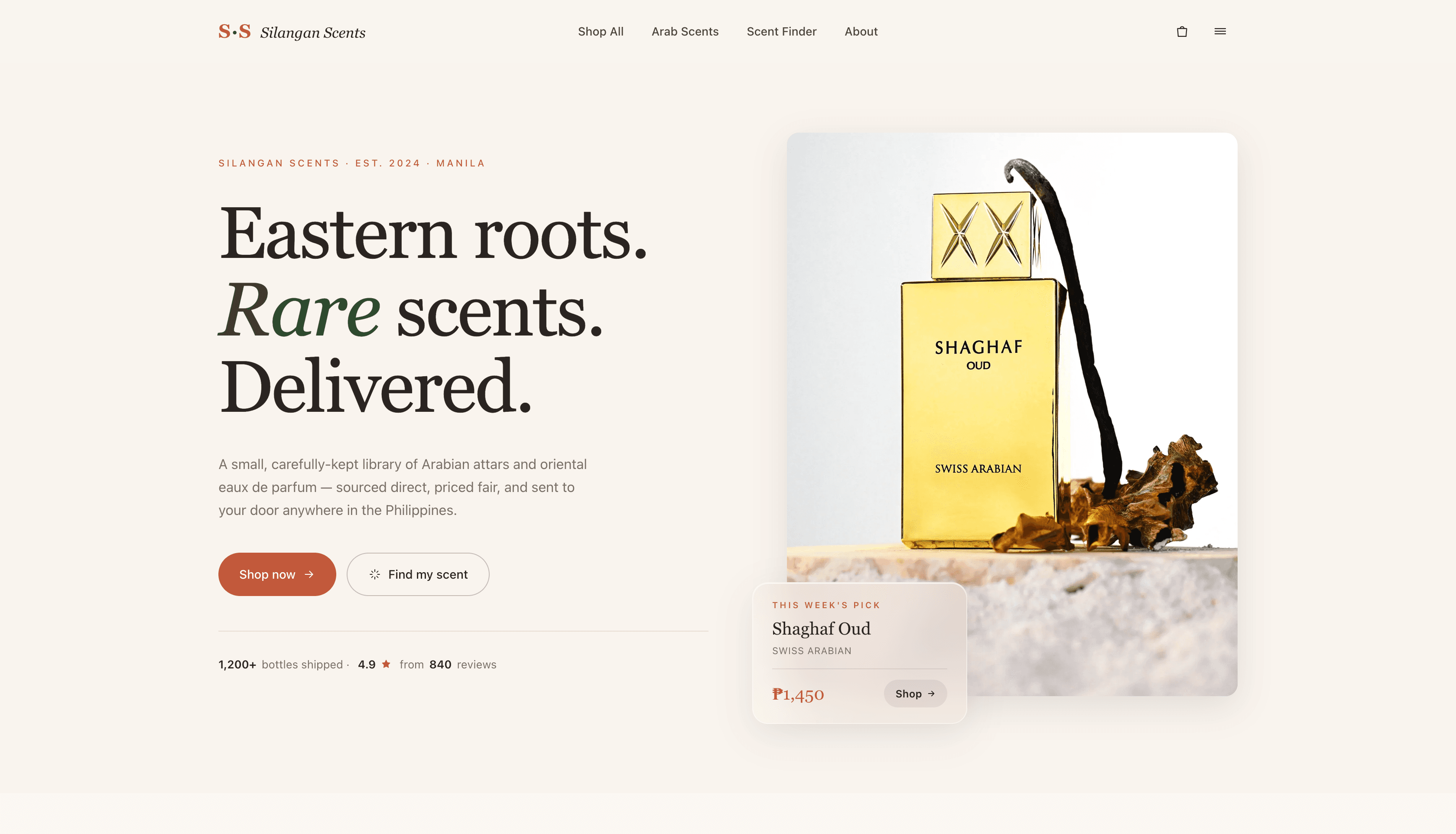 Silangan Scents hero page