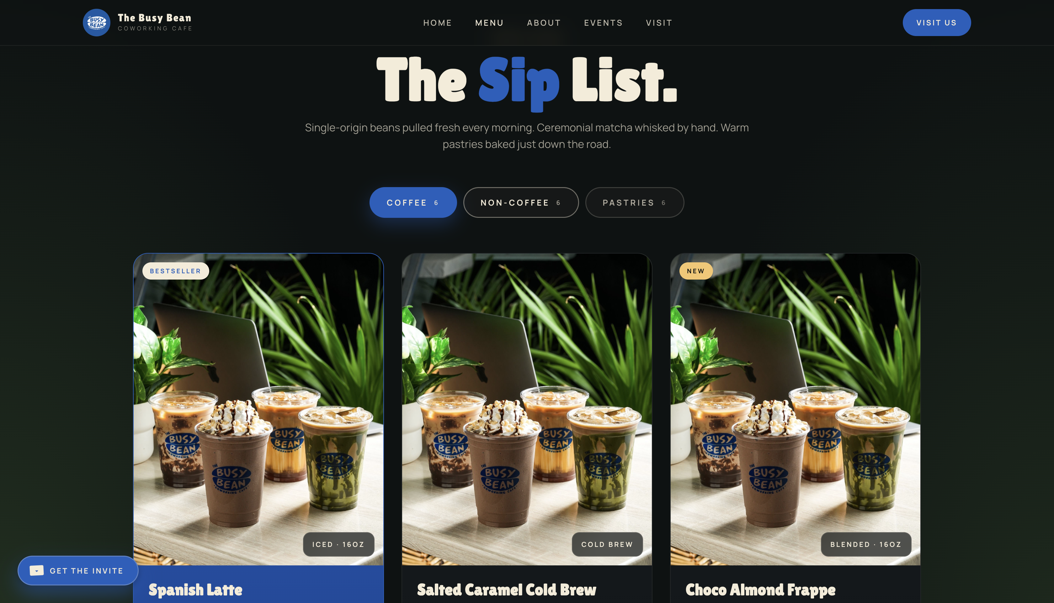 The live menu page
