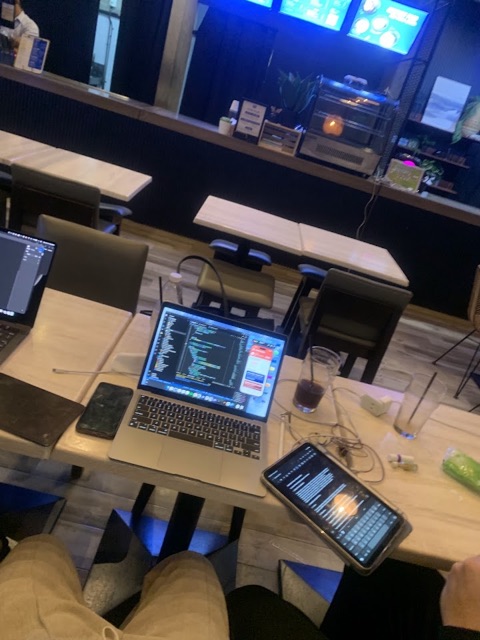 Late-night coding session at the café