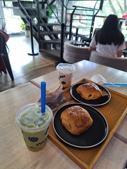 Pastries and drinks on a tray