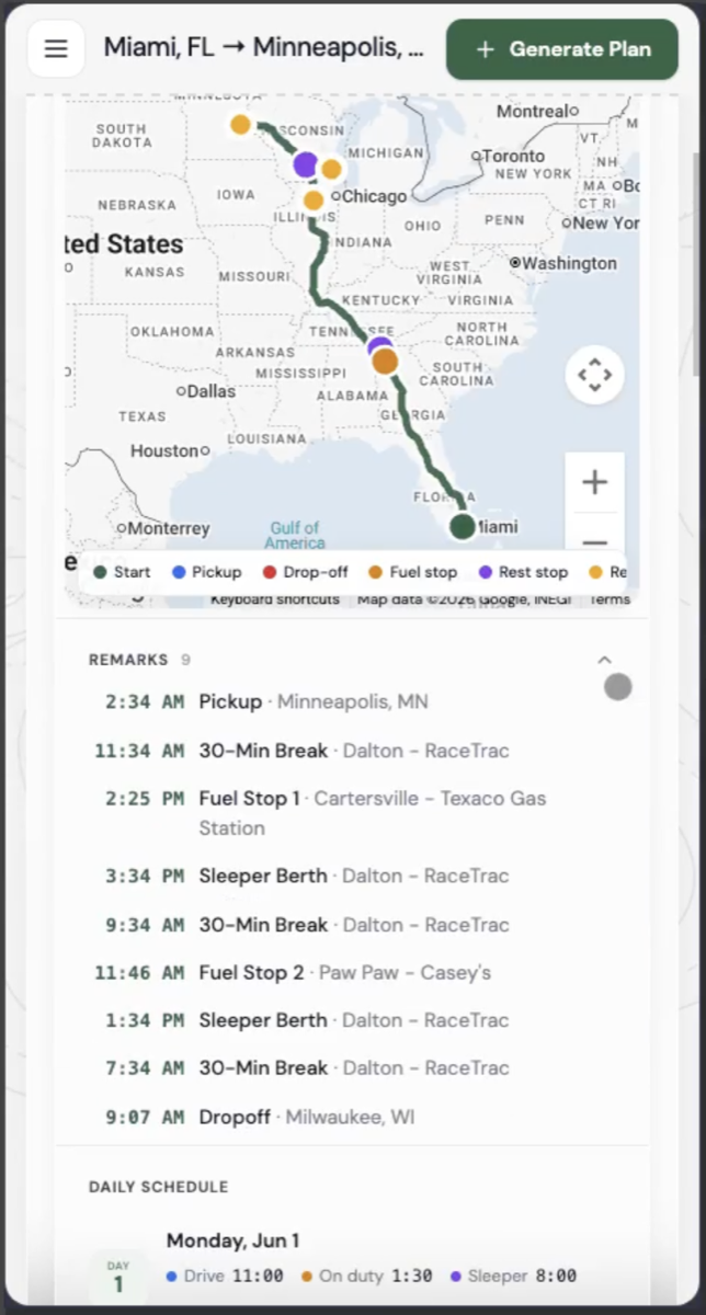 Phone views: dashboard and pinch-to-zoom log sheet