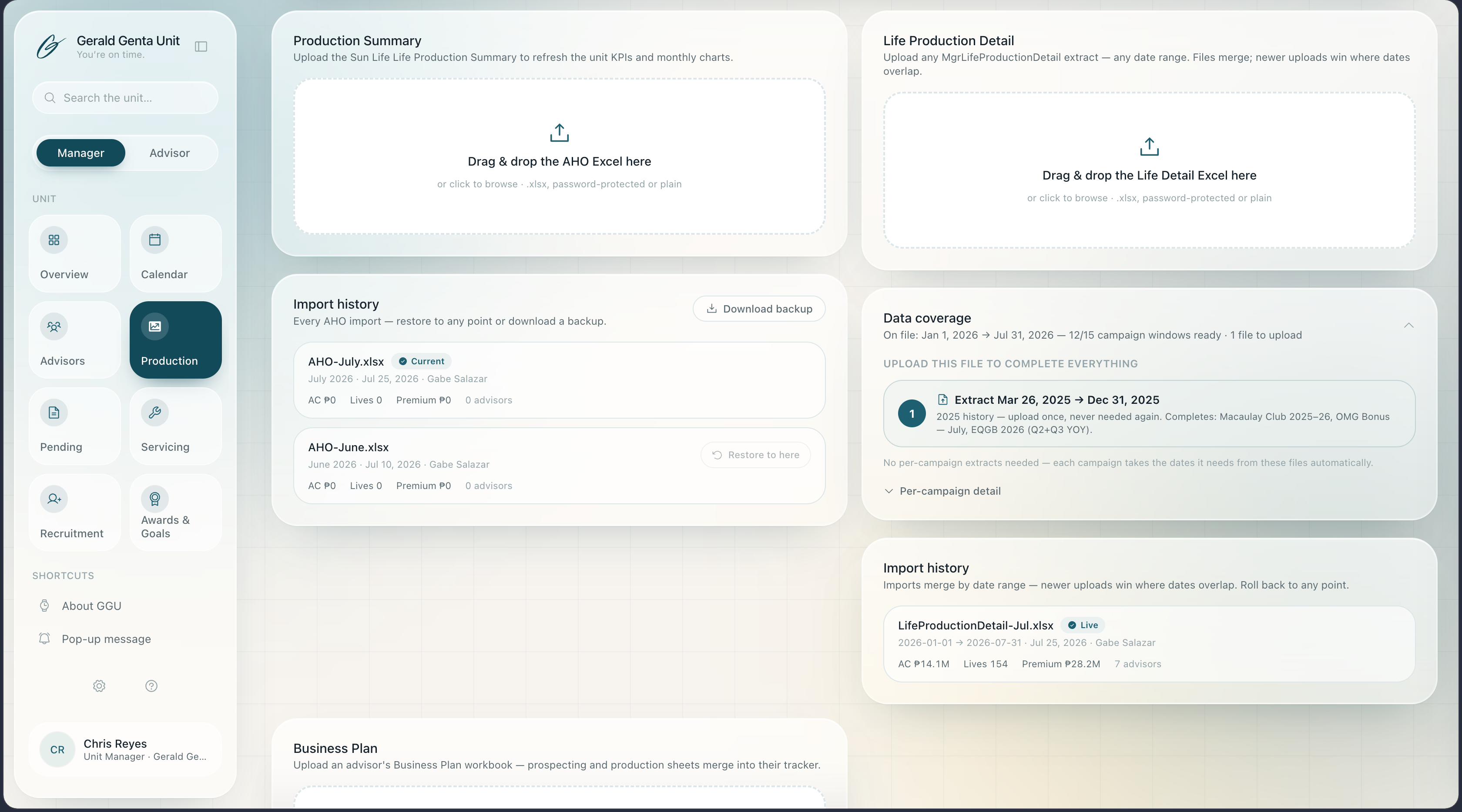 Unit manager AHO upload workflow with extraction guidance and checklist context