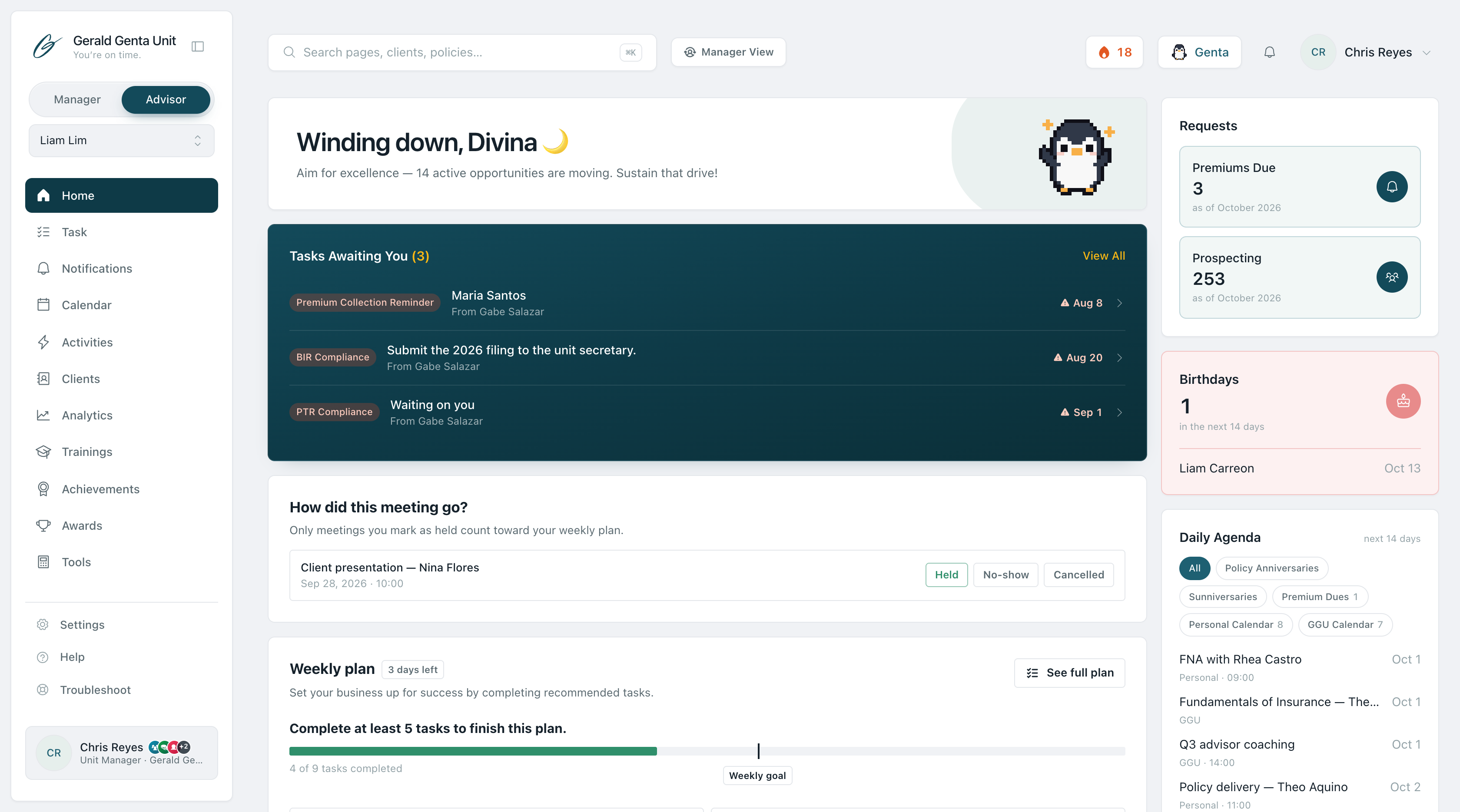 Advisor home
