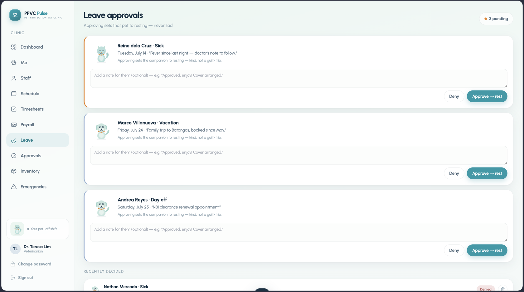 Leave approvals