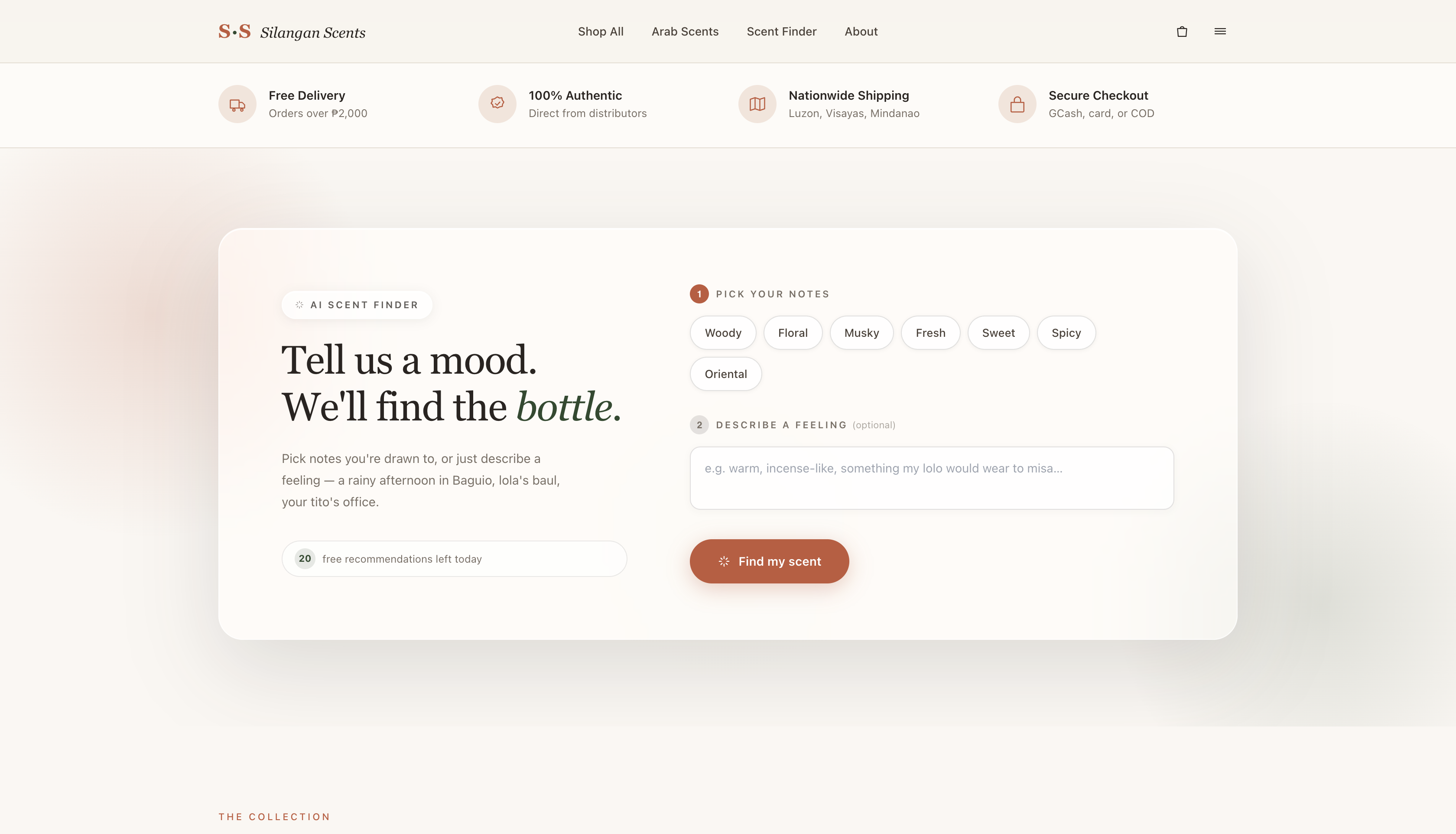 The AI Scent Finder interface